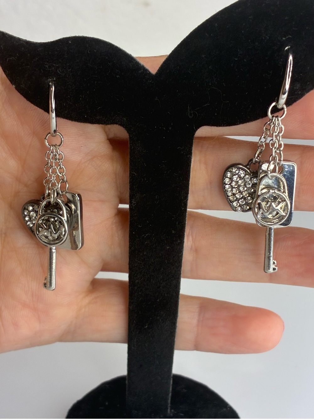 Vintage Silver-Tone Key & Heart Dangle Earrings - Women's Jewelry